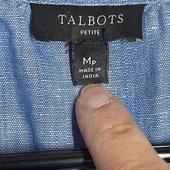 Talbots denim chambray short sleeve‎ embroidered top blouse, size medium petite - Picture 2 of 16